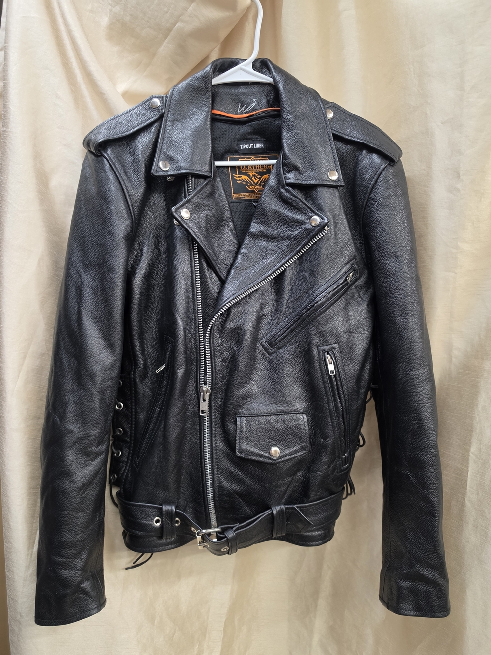 Leather Moto Biker Jacket in Black - Unbranded